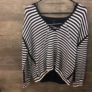 J. Crew navy and white v neck sweater with hoodie